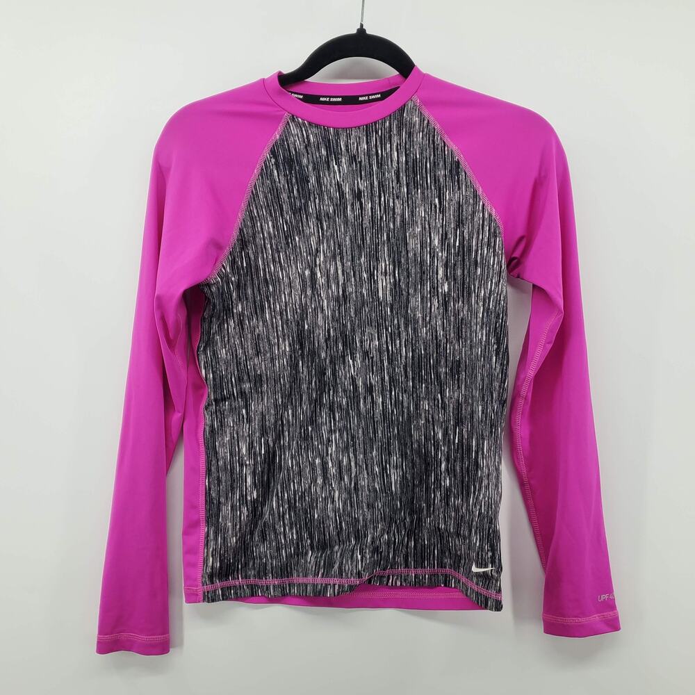 Nike Swim Girl's Pink Long Sleeve UPF 40+ Hydroguard Rashguard Youth XL